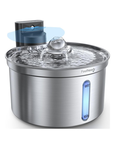 Fuente de Agua Inalámbrica para Gatos FEELNEEDY 3.5L Acero Inoxidable