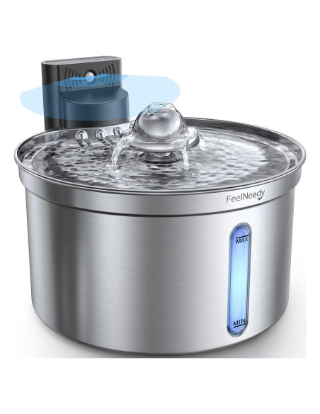 Fuente de Agua Inalámbrica para Gatos FEELNEEDY 3.5L Acero Inoxidable Fuente de Agua Inalámbrica para Gatos FEELNEEDY 3.5L Acero Inoxidable