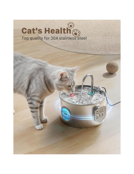 Fuente de Agua para Gatos GIOTOHUN 2.2L Acero Inoxidable Silenciosa