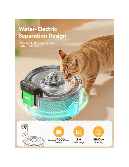 Fuente de Agua Inalámbrica para Gatos FEELNEEDY 3.5L Acero Inoxidable Fuente de Agua Inalámbrica para Gatos FEELNEEDY 3.5L Acero Inoxidable