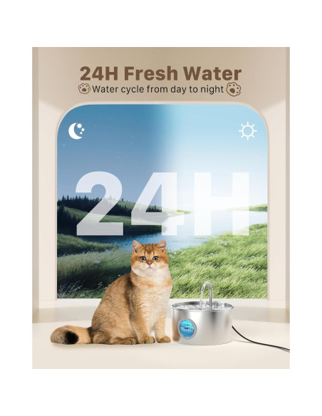 Fuente de Agua para Gatos GIOTOHUN 2.2L Acero Inoxidable Silenciosa
