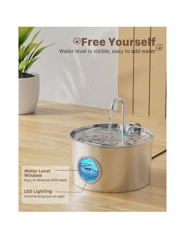 Fuente de Agua para Gatos GIOTOHUN 2.2L Acero Inoxidable Silenciosa