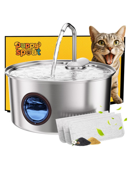 Fuente de Agua Automática para Gatos Puppyspout 3.2L Acero Inoxidable