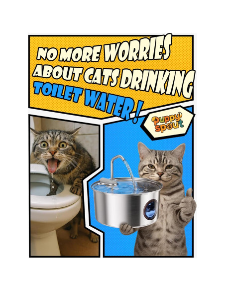 Fuente de Agua Automática para Gatos Puppyspout 3.2L Acero Inoxidable