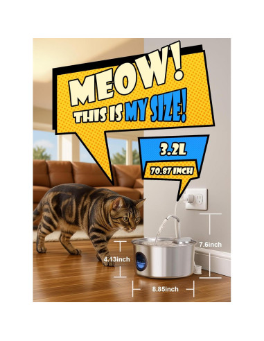 Fuente de Agua Automática para Gatos Puppyspout 3.2L Acero Inoxidable