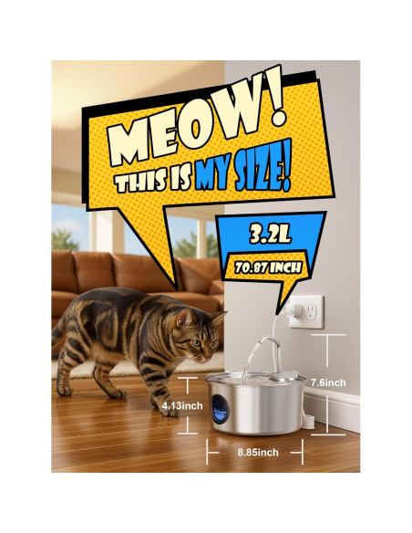 Fuente de Agua Automática para Gatos Puppyspout 3.2L Acero Inoxidable