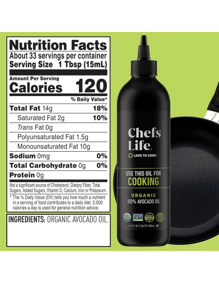 Aceite de Aguacate Orgánico Chefs Life 500ml - 100% Puro