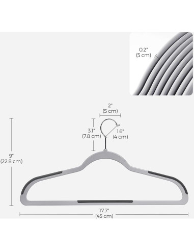 Perchas de Plástico SONGMICS 50 Unidades Ahorra Espacio Gris