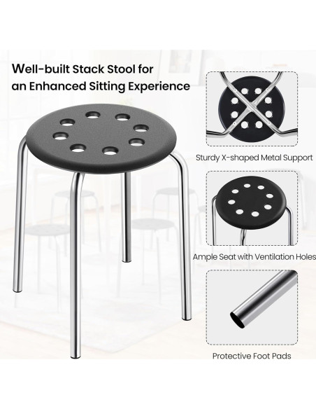 Taburetes Apilables Yaheetech de Plástico 43.9cm Plateado - Juego de 5