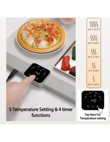 Bandeja Calentadora Eléctrica BTUP 66cm Silicona 5 Temperaturas