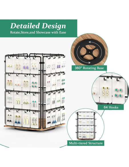 Soporte de Joyería Rotatorio KEIMIXJIA 4 Niveles 64 Ganchos
