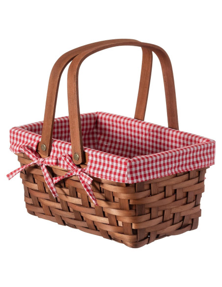 Cesta de Picnic Rectangular Vintiquewise Forrada a Cuadros Cesta de Picnic Rectangular Vintiquewise Forrada a Cuadros