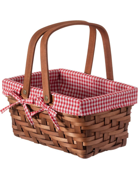 Cesta de Picnic Rectangular Vintiquewise Forrada a Cuadros Cesta de Picnic Rectangular Vintiquewise Forrada a Cuadros