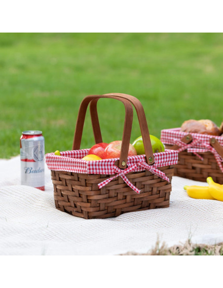 Cesta de Picnic Rectangular Vintiquewise Forrada a Cuadros Cesta de Picnic Rectangular Vintiquewise Forrada a Cuadros