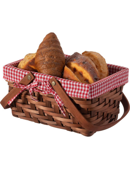 Cesta de Picnic Rectangular Vintiquewise Forrada a Cuadros Cesta de Picnic Rectangular Vintiquewise Forrada a Cuadros