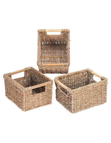Cesta de Mimbre Rectangular VATIMA 3 Piezas 26.2x19.6x16 cm