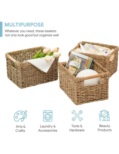 Cesta de Mimbre Rectangular VATIMA 3 Piezas 26.2x19.6x16 cm