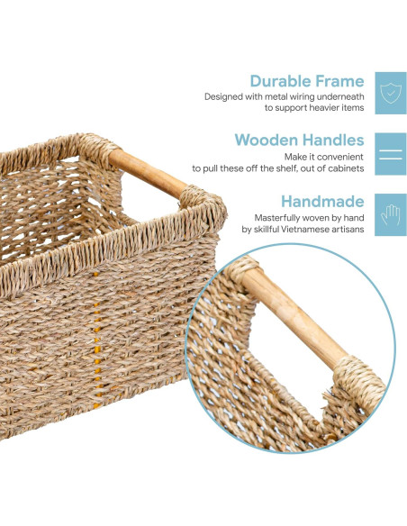 Cesta de Mimbre Rectangular VATIMA 3 Piezas 26.2x19.6x16 cm