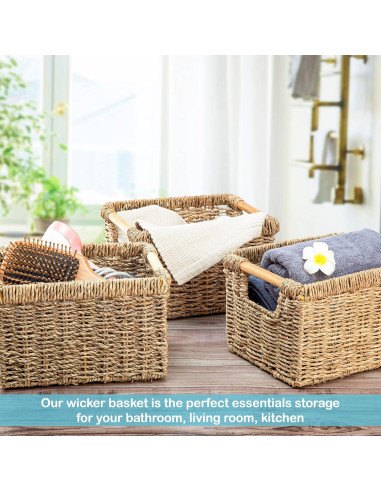 Cesta de Mimbre Rectangular VATIMA 3 Piezas 26.2x19.6x16 cm