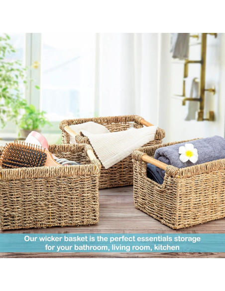 Cesta de Mimbre Rectangular VATIMA 3 Piezas 26.2x19.6x16 cm