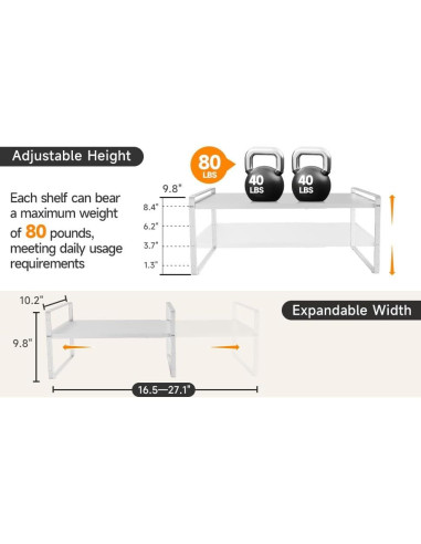 Estante Organizador Expandible TAIHEIS 10.2" Ancho Blanco