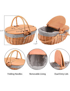 Cesta de Picnic Yesland de Mimbre Vintage 40.6x29.2cm 2