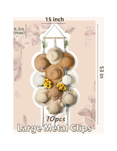 Organizador de Sombreros Boho Hydermus 38x135cm con 10 Clips