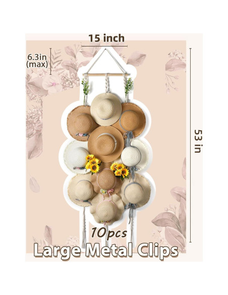 Organizador de Sombreros Boho Hydermus 38x135cm con 10 Clips