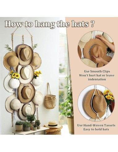 Organizador de Sombreros Boho Hydermus 38x135cm con 10 Clips