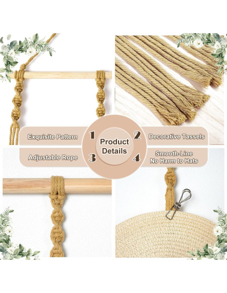 Organizador de Sombreros Boho Hydermus 38x135cm con 10 Clips