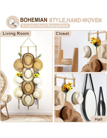 Organizador de Sombreros Boho Hydermus 38x135cm con 10 Clips