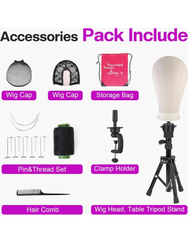 Cabeza de Peluca 23" Neverland con Soporte Trípode y Accesorios