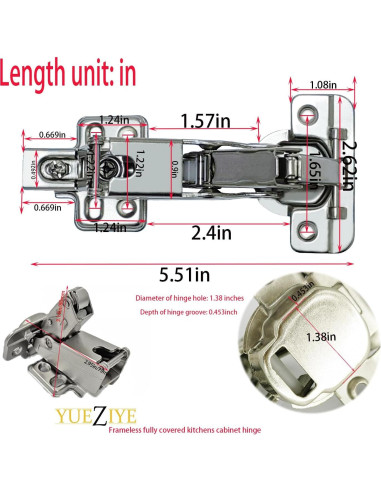 Bisagras de Gabinete YUEZIYE 165 Grados Cierre Suave Acero Inoxidable