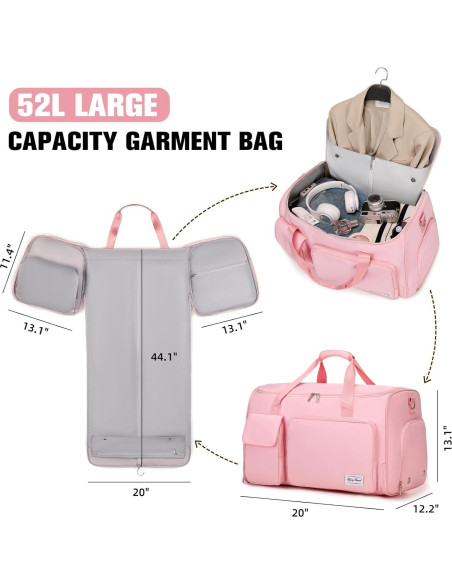 Bolsa de Ropa de Viaje 2 en 1 Rosa - Duffle Convertible con Compartimentos