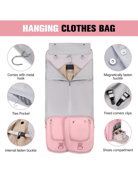 Bolsa de Ropa de Viaje 2 en 1 Rosa - Duffle Convertible con Compartimentos