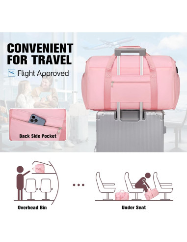 Bolsa de Ropa de Viaje 2 en 1 Rosa - Duffle Convertible con Compartimentos