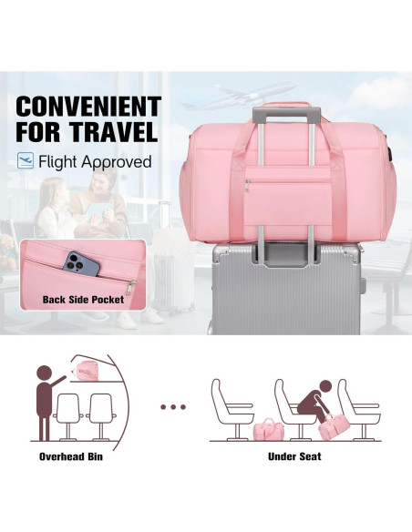 Bolsa de Ropa de Viaje 2 en 1 Rosa - Duffle Convertible con Compartimentos