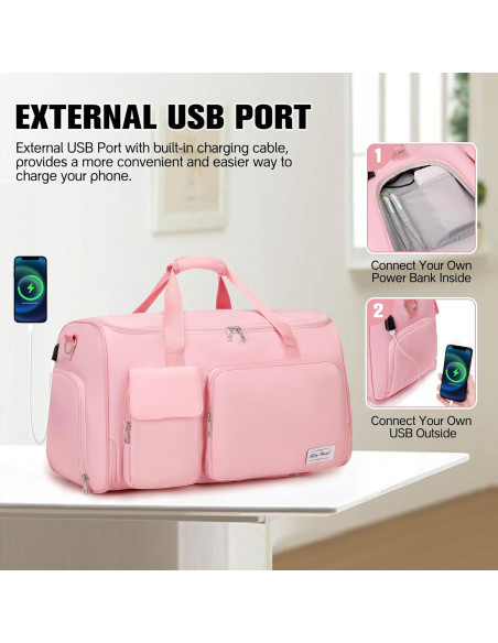 Bolsa de Ropa de Viaje 2 en 1 Rosa - Duffle Convertible con Compartimentos
