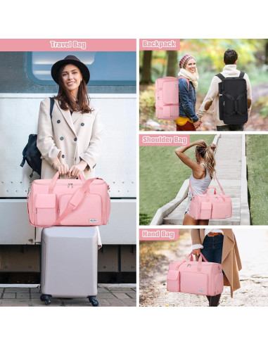 Bolsa de Ropa de Viaje 2 en 1 Rosa - Duffle Convertible con Compartimentos