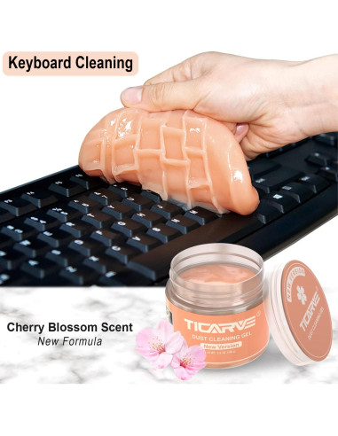 Gel de limpieza TICARVE para coche 190g - Detalle y teclado