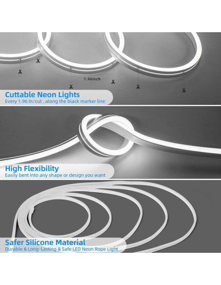 Luz de Cuerda LED Neón ELOUYCKE 10m Blanco Frío Regulable