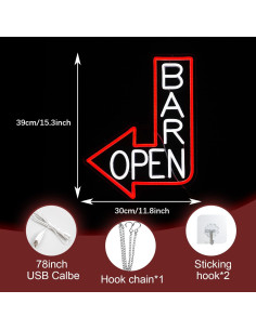 Señal LED Neón Bar Abierto LIUOZHTEA 39.1x29.9cm Rojo Blanco 2