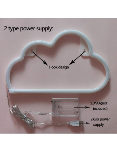 Luz Neon LED Nube Blanca Cálida Hopolon para Decoración