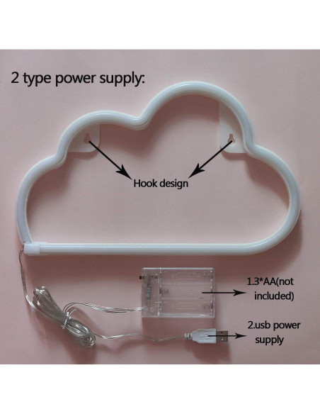 Luz Neon LED Nube Blanca Cálida Hopolon para Decoración