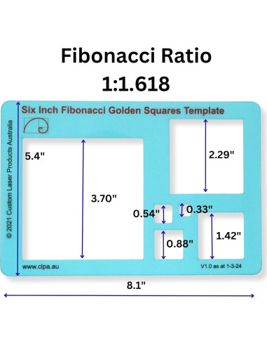 Plantilla Cuadrada de 15 cm MTT PL para Dibujo Fibonacci