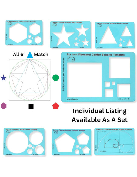 Plantilla Cuadrada de 15 cm MTT PL para Dibujo Fibonacci