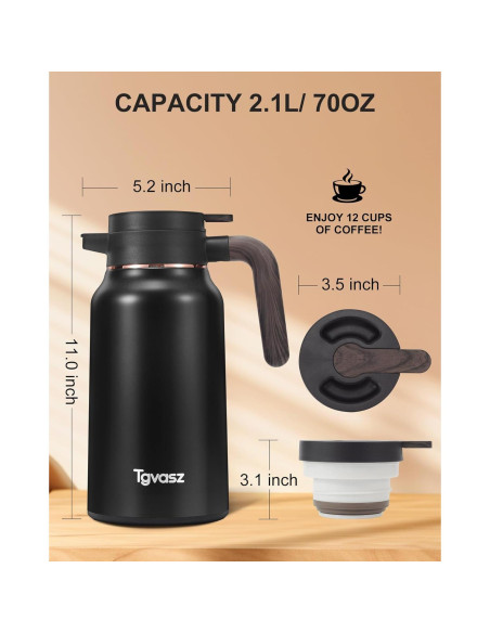 Jarra Térmica 2.1L Tgvasz Negra - Aislada 36h Caliente