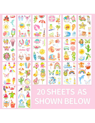 120 Tatuajes Temporales Brillantes TATUWST para Niños - Fiesta de Verano