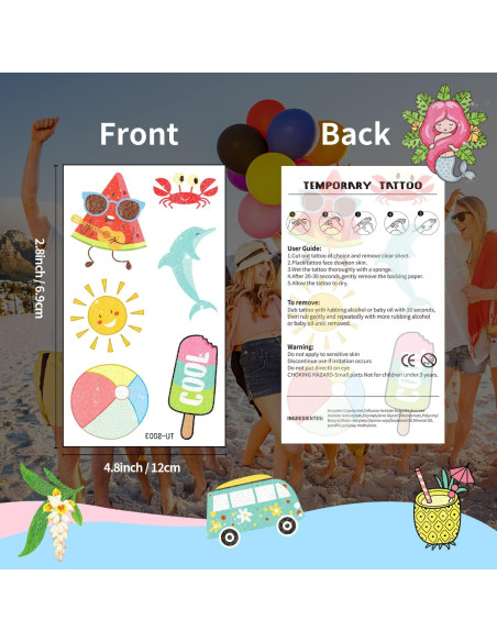 120 Tatuajes Temporales Brillantes TATUWST para Niños - Fiesta de Verano