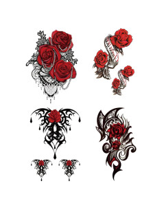 Tatuajes Temporales Yesallwas 4 Hojas Rosa y Flores 15x21cm